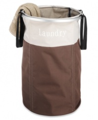 Whether traveling to the washing machine or just across the room, this portable hamper makes laundry time easy with generous handles and a soft, versatile shape. Features the word Laundry on the front.