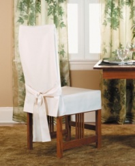 A chic way to bring your dining room décor together in a simple cotton duck. Slipcover fits most armless dining room chairs, up to 42 high.