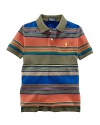 A colorful array of horizontal stripes turns a classic mesh polo into a new favorite.