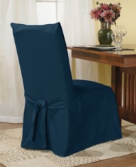 A chic way to bring your dining room décor together in easy-to-care-for cotton duck. Slipcover fits most armless dining room chairs, up to 42 high.