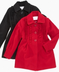 Get her some celebrity style with this ruffled front coat from Jessica Simpson. (Clearance)