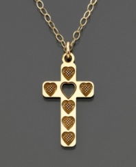A lovely and meaningful children's gift, this heart design cross pendant is crafted of 14k gold. Chain measures 15 inches.