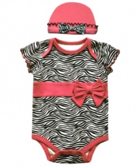Take a walk on the wild side by dressing her in this stand-out bodysuit and hat from Baby Essentials.