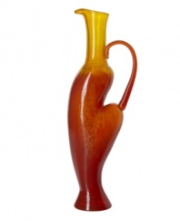 Crafted by renowned visual artist Kjell Engman, these pieces reflect the designer's endless imagination and passion for glass art. Inspired by the colors of the Mediterranean, the Corfu collection features whimsical shapes and unique style. Red pitcher shown center.