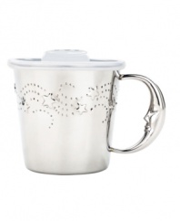 Your little one will be over the moon for Reed & Barton's Sweet Dreams baby cup, featuring a crescent handle and shooting stars in silver plate. With lid to prevent spills.