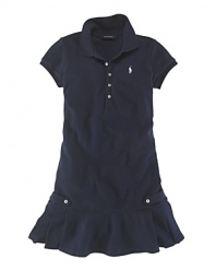 Preppy, feminine polo dress in breathable stretch cotton mesh for cool comfort and style.