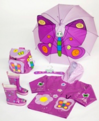 When it rains, it pours...but that's no excuse to waterproof your kids in boring basic rubber, now when Kidorable is here! These whimsical butterfly boots don't just keep tiny feet dry, they turn bad weather into fun times! All-rubber construction. Imported. Check out the Kidorable Butterfly Raincoat and Umbrella.
