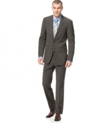 Stop worrying about what goes together. This Kenneth Cole taupe suit is neutral enough for any color palette.