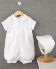 For his special day, dress him up in something to remember with this Lauren Madison christening romper.