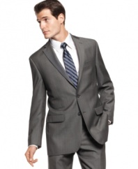 Go gray all the way. This charcoal blazer from Calvin Klein is a sophisticated addition to your dress wardrobe.