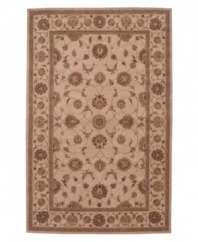 Inspired by the incomparably elegant carpets of 17th Century Persia, this accent rug makes an unmistakably Old World statement with extraordinary detail, a luxuriously soft texture and a spray of floral motifs. Meticulously hand crafted in premium wool and specially dyed for a subtle, vintage look.