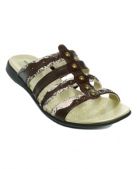 The Hush Puppies Blithe Sandals charm with their snake-trimmed straps, caged design and stud detailing.