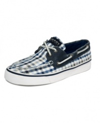 Sunny as a seaside day. Brighten up with the Bahama boat shoes by Sperry Top-Sider, styled in the brightest of plaids.