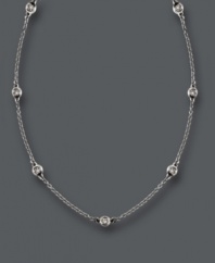 Add sparkle and shine that stretches for miles. Trio by Effy Collection necklace features seven stations of bezel-set, round-cut diamonds (1/5 ct. t.w.) strung on a delicate 14k white gold chain. Approximate length: 16 inches + 2-inch extender.