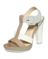 A completely mod masterpiece. With a chunky silhouette decked out in subtle color blocking, the Bea platform sandals by Calvin Klein are ready for a night out.