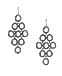 Going around in circles is a good thing when it comes to Kenneth Cole New York's circular link chandelier earrings! Crafted in hematite tone mixed metal, they're embellished with glittering crystal pave accents for an elegant evening look. Approximate drop: 2-1/2 inches.
