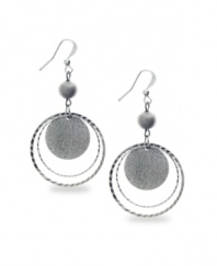Shape up in chic, circular style. These Style&co. earrings will spice up any look with a trendy sandblasted design in hematite tone mixed metal. Approximate drop: 2-1/2 inches.