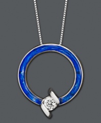 Highlight your ensemble with a hint of sparkle in shapely design. Sirena pendant features a cut-out blue enamel circle with a sparkling, round-cut diamond center (1/10 ct. t.w.). Crafted in 14k white gold. Approximate length: 18 inches. Approximate drop: 1/2 inch.