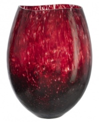 Embrace the exotic side of Kosta Boda with this large Dino vase. Heavy art glass in a fluid, organic shape and rich shades of burgundy punctuates decor with mesmerizing beauty. A glossy, textured finish makes every inch unique.