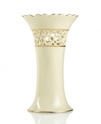 Distinguished by a scalloped edge, bands of gold and heart cutouts in creamy ivory porcelain, the lovely vase combines traditional style and timeless grace. Qualifies for Rebate