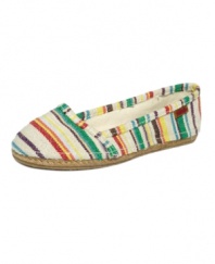 Pack your beach essentials. The Rascal flats by Rebels are perfect with their easy espadrille styling and sunny print.