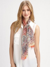 A pretty, swirling print with a baby fringe detail. SilkAbout 17¾ X 55Dry cleanMade in Italy