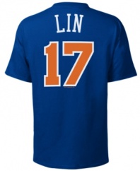 Capture Linsanity with this sporty graphic tee featuring New York Knicks' Jeremy Lin. From Majestic Apparel.