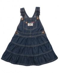 Dress her up in denim. Casual and classic collide in this sweetly styled overall dress from Osh Kosh.