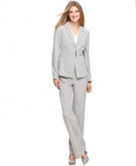 Calvin Klein's minimalist jacket closure-a sleek hardware bar-gives this suit a modern aesthetic that's sure to make a sharp impression.