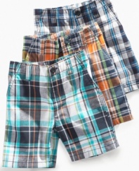 Plaid really raises his style in these comfortable shorts from Nautica.