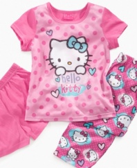 Cuddle up. She'll be comfy and cozy and ready for sweet dreams of her favorite friends in this shirt, shorts and pant sleepwear set from AME.