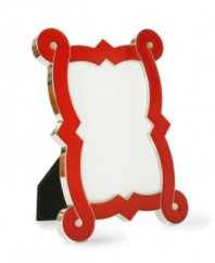 Add colorful flourish to any home with the shiny nickel accents and bold enamel finish of French Curve picture frames by Jonathan Adler. With velvet backing.