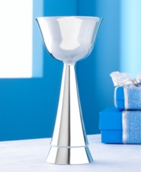 A decidedly modern rendering of the traditional Hebrew Kiddish cup. A dramatic swelled design and elevated cup create a striking look of spiritual beauty. Perfect for honoring and celebrating the Sabbath, holiday ceremonies and special dinners.