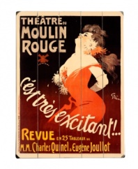 Advertising the one-and-only Moulin Rouge, this show-stopping sign adds dramatic flourish to any room. Old-world Parisian glamor abounds in the featured cabaret star, a beauty for vintage-style art collectors and theater enthusiasts alike.