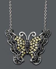 Express your style freely with this flighty pendant. Crafted in sterling silver, an intricate butterfly features round-cut yellow diamonds (1/3 ct. t.w.) and black diamonds (1/5 ct. t.w.). Approximate length: 18 inches. Approximate drop: 1/2 inch.