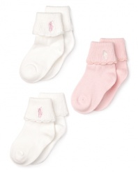 Ralph Lauren Childrenswear Infant 3 Pack Scallop Trim Socks - Sizes 6-24 Months