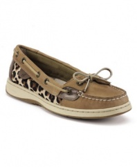 Classic boat shoes get a fierce fashion update with Sperry Top-Sider's Angelfish. Crafted in leather with leopard-print linen insets, they're an unexpected twist to a casual look.