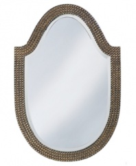 With a grand, curvaceous silhouette, the Lancelot mirror has a strong and mighty presence. Four rows of imitation mother-of-pearl and silver leaf beading shine gloriously in your bedroom, powder room or entranceway.
