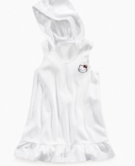 Under cover fun. She'll enjoy wrapping up in this terry cloth, hooded cover up from Hello Kitty.