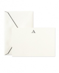Add a personal touch. Crisp white correspondence cards are hand-engraved with a single initial to match a charcoal-lined envelope in this classic stationary set from Crane. (Clearance)