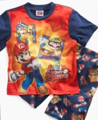 Go get 'em slugger! He'll be ready to step up to the plate and get ready for bed in this darling Mario shirt and short sleepwear set from AME.