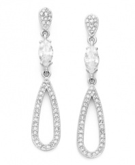 Frame your face with a little extra shimmer. Eliot Danori's dazzling drop earrings feature an elongated teardrop shape decorated by sparkling crystals and oval-cut cubic zirconias (1 ct. t.w.). Set in silver tone mixed metal. Approximate drop: 1-1/8 inches.