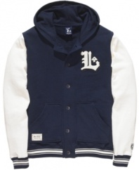 Take your winning style one step further with this hooded varsity jacket from LRG.