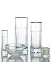 kate spade encourages you to read between the lines with the Madison Square cylinder vase. The deep cut, frosted geometric lines on clear crystal makes this collection a perfect companion to your Madison Square dinnerware. Shown back right.
