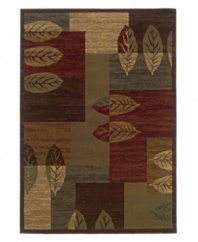 An abstract pattern rendered in rich earthtones teams with a stenciled leaf motif, infusing your home with warmth and character. Woven from super soft polypropylene for superior stain resistance and durability, this magnificent area rug from Sphinx will maintain its lush texture and rich coloration for years to come. (Clearance)