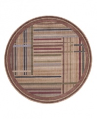 The dynamic field of this round rug features a grid pattern in a multitude of hues for a striking look of modern abstraction. Woven of premium Opulon(tm) yarns to create a lavish pile with a rich, color-enhancing finish.