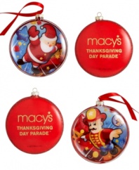 Santa Claus and Harold the fireman balloons, two favorites from Macy's Thanksgiving Day Parade, bring the beloved holiday tradition to your tree as colorful glass ornaments. With logo on reverse. From Kurt Adler. (Clearance)