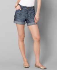 Tommy Hilfiger's cuffed jean shorts add a vacation-worthy relaxed feel to any outfit. The utility pockets are an extra unique touch.