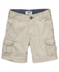 Bulk up on the basics. Cargo shorts from OshKosh go with anything to make putting together his warm-weather outfit a snap.