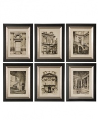 Find a home in France. Offering all the grace and romance of Paris, these monotone prints bring esteemed European architecture and design to your living room or master suite. Featuring black frames edged in a champagne hue.